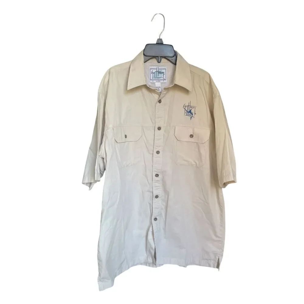 Guy Harvey AFTCO Vented Fishing/ Marlin Shirt Tan M  Short Sleeve Button Up